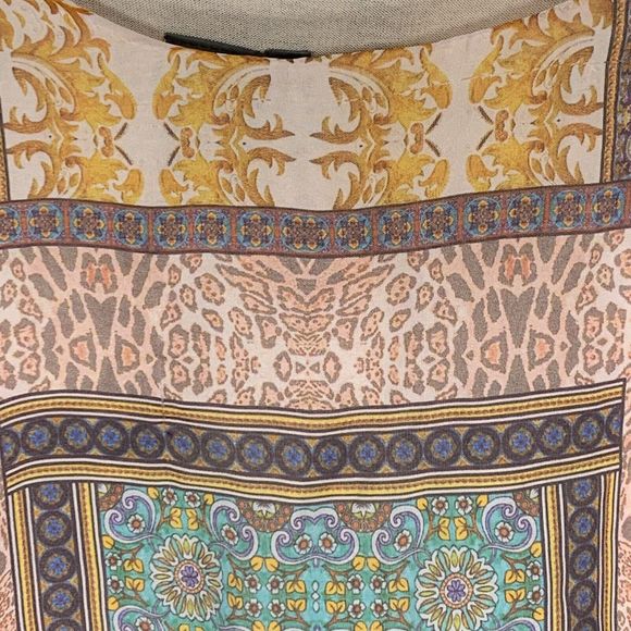 Moda Seta Italy Geometric Round Neck Sheer Flowy Top Blouse Womens Medium - Picture 6 of 13